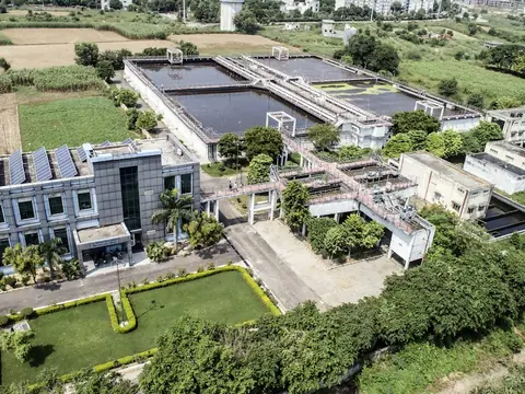 Aerial view of a water treatment plant